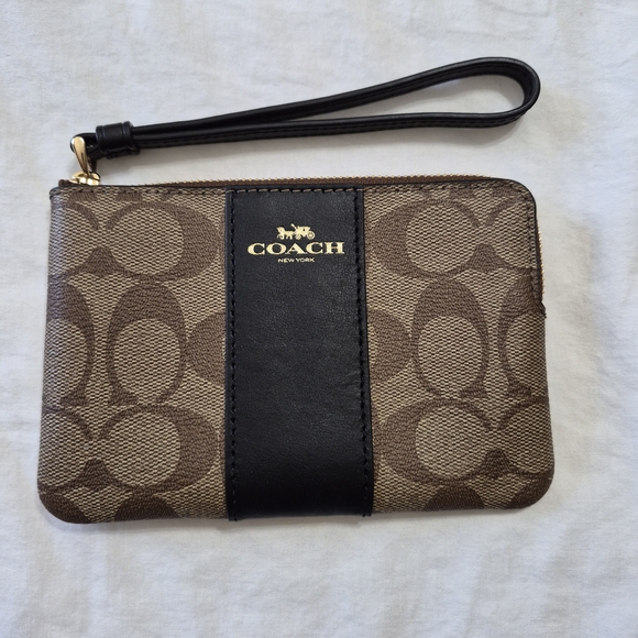 Coach Signature Brown and Black Wristlet